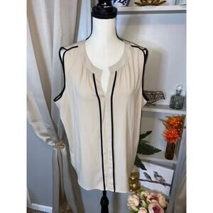 Calvin Klein size 1X GUC Nude Tan Black Trimmed Sleeveless Blouse Top